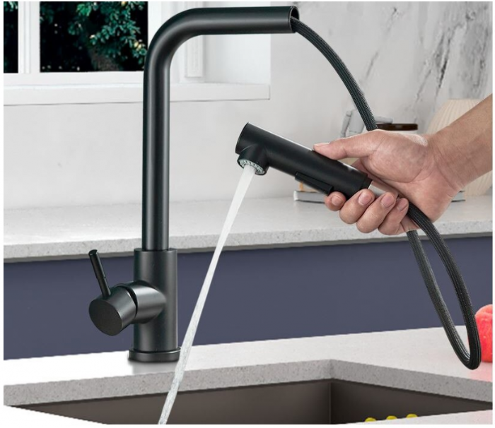Baterie bucatarie neagra, profesionala, cu dus extractibil si pipa flexibila, 2 functii de curgere a apei, AquaSpa [7]