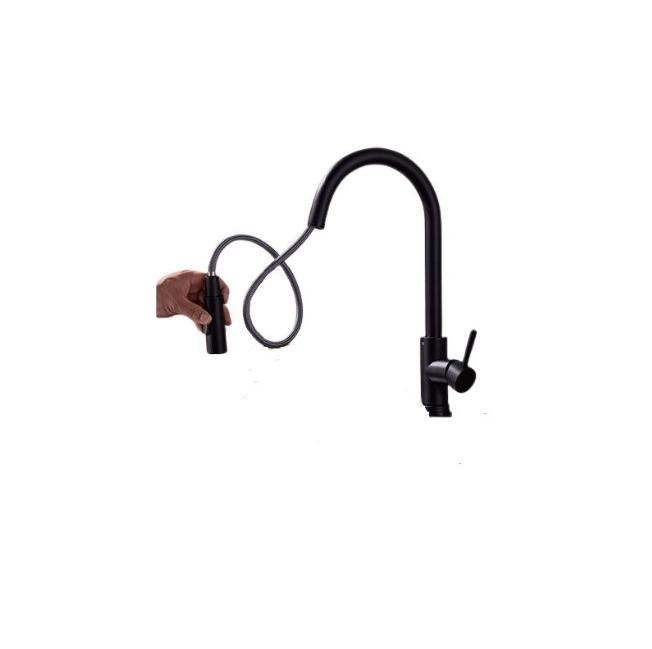 Baterie bucatarie neagra, profesionala, cu senzor de pornire la atingere,cu dus extractibil si pipa flexibila, 2 functii de curgere a apei, cu touch control [3]