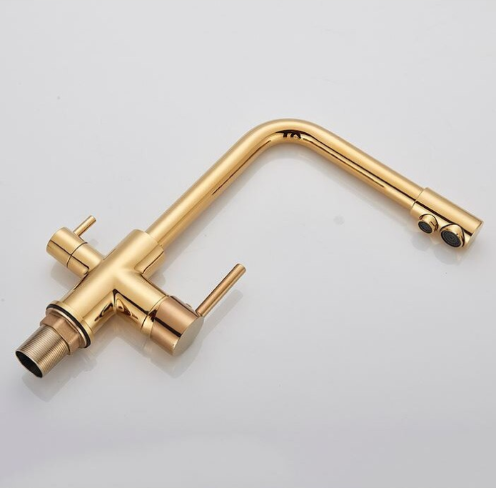 Baterie de bucatarie cu 3 cai pentru apa purificata, cu 2 functii de curgere, gold lucios, AquaSpa [4]