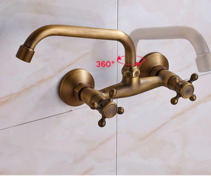 Baterie din alama cu montaj pe perete si teava cu rotire 360 de grade, auri antichizat, Tip Q, AquaSpa [2]