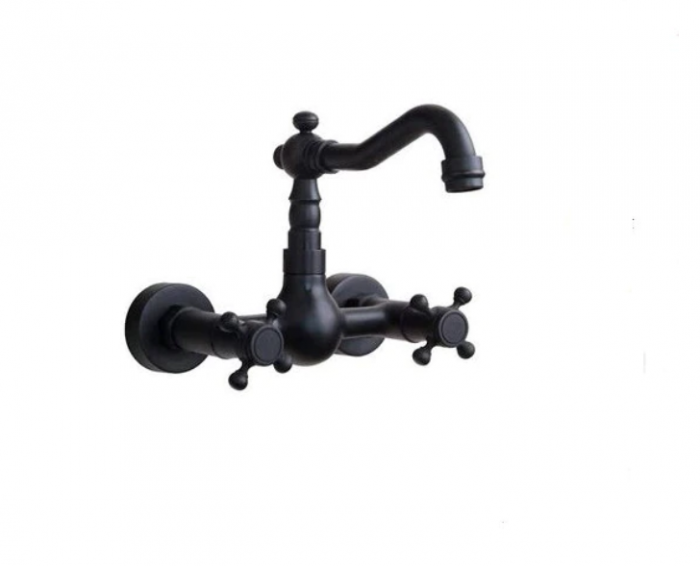 Baterie din alama cu montaj pe perete si teava cu rotire 360 de grade, negru-bronz, Tip C, AquaSpa [1]