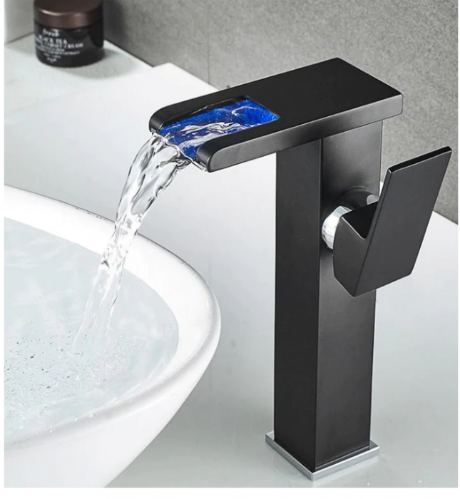 Baterie Lavoar neagra, cu Led, tip Cascada, 24 cm inaltime, AquaSpa [2]