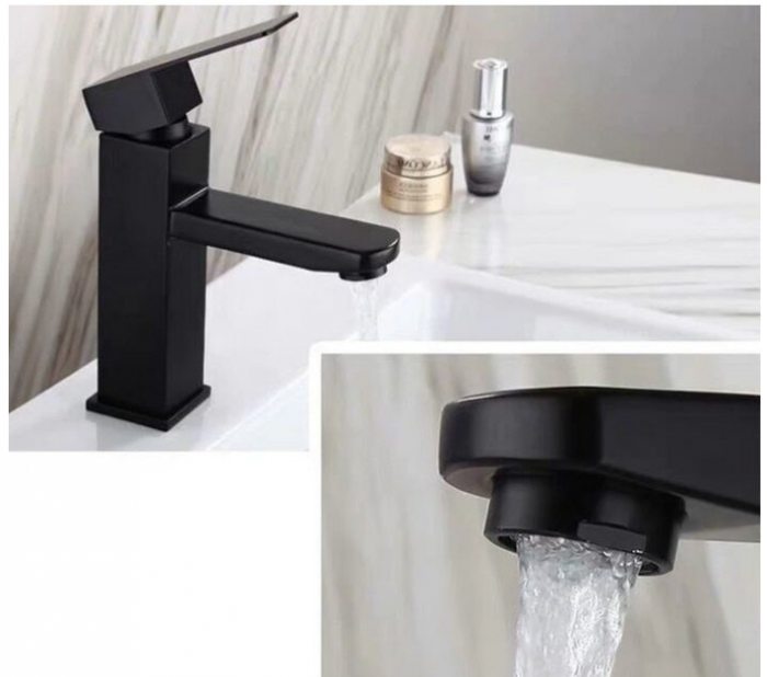 Baterie neagra din alama cu montaj pe lavoar, 18 cm intaltime [3]