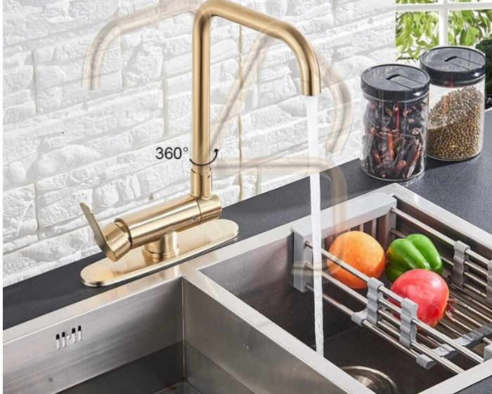 Baterie pentru chiuveta de bucatarie aurie cu arc innalt , rotativa, 360 de grade, pivotanta [2]