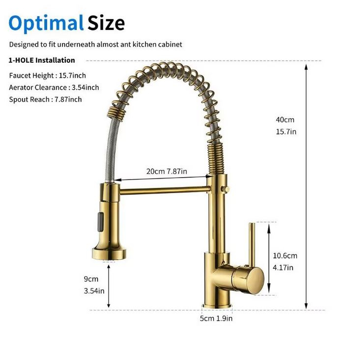 Baterie profesionala pentru chiuveta cu arc, cu dus extractabil, pipa inalta, AquaSpa, Gold [3]