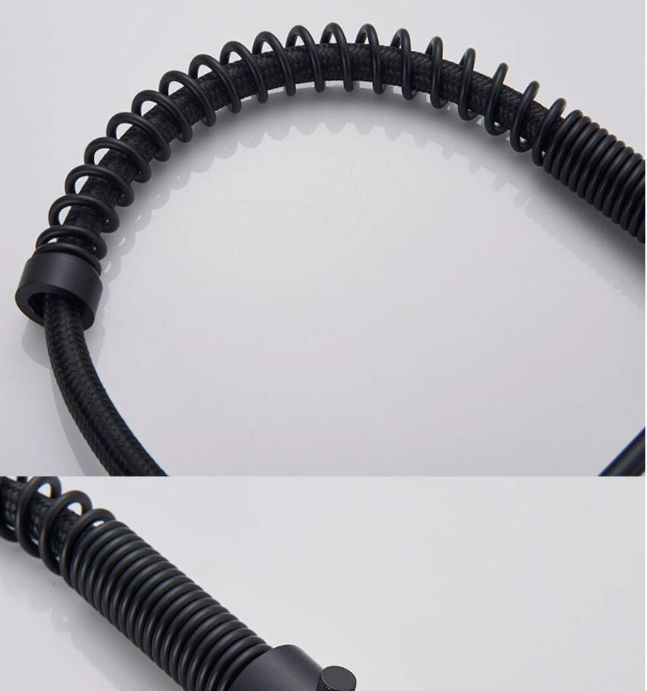 Baterie profesionala pentru chiuveta cu arc, cu dus extractabil, pipa inalta, AquaSpa, Negru Mat [5]