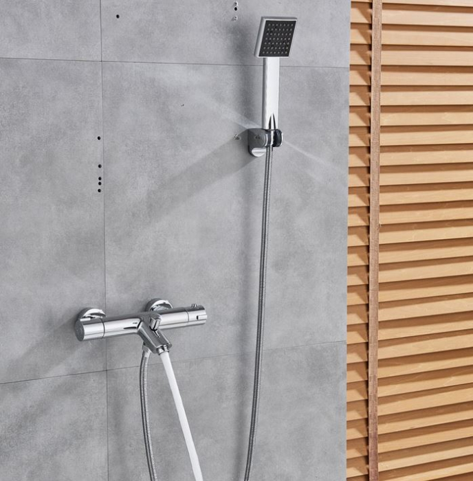 Baterie sanitara cu termostat, pentru cada sau cabina dus, crom, palarie de dus patrata, AquaSpa [2]