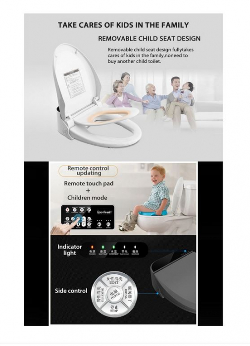 Capac WC Inteligent cu Display Led, Telecomanda, Functie Bideu, Colac Copii, Masaj, Incalzire Colac, Female Wash [3]