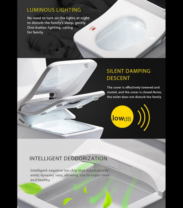 Capac WC Inteligent cu display ,Patrat, Telecomanda, Functie Bideu,Masaj, Incalzire Colac, Female Wash [6]