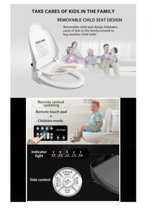 Capac WC Inteligent, Telecomanda, Functie Bideu,Masaj, Incalzire Colac, Female Wash [4]