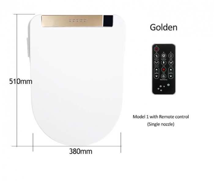 Capac WC Inteligent Telecomanda, Functie Bideu, Senzor Miscare, Masaj, Incalzire Colac, Female Wash, Alb-Gold, 510 mm Lungime [2]