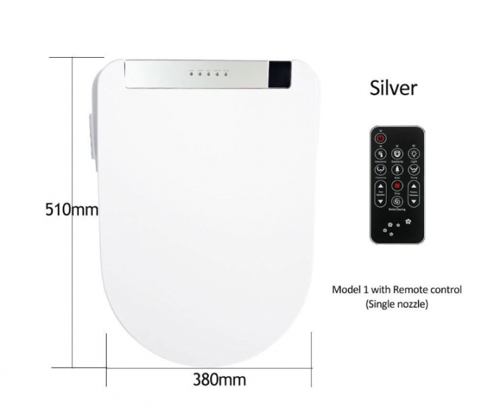 Capac WC Inteligent Telecomanda, Functie Bideu, Senzor Miscare, Masaj, Incalzire Colac, Female Wash, Alb-Silver, 510 mm Lungime [2]