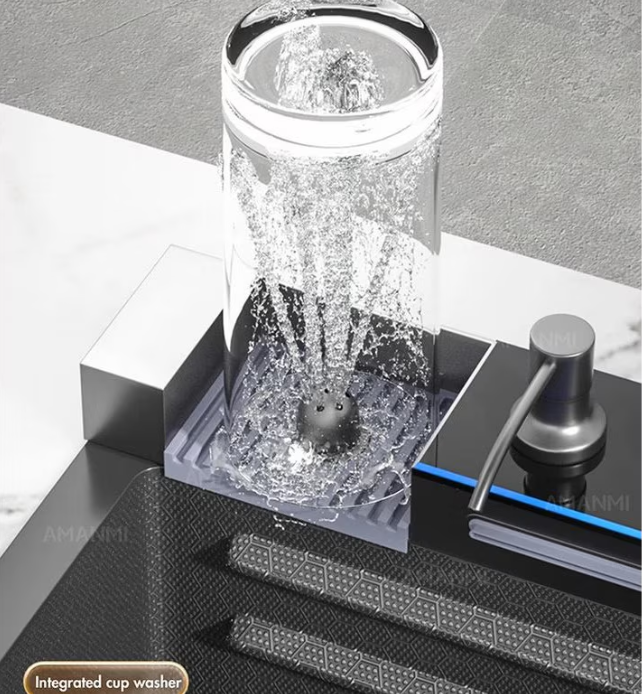 Chiuveta multifunctionala din otel inoxidabil cu accesorii incluse, 2 baterii incluse, culoare negru-gri, dimensiune 600x450mm, AquaSpa [6]