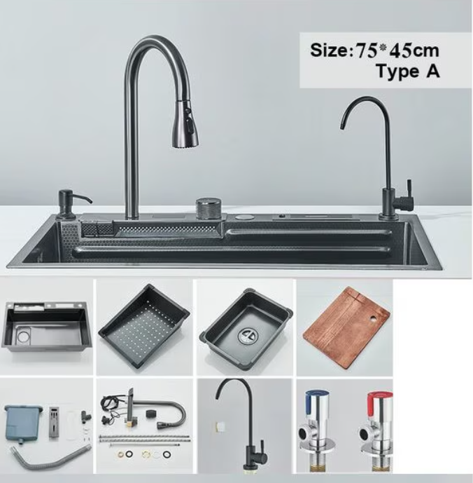 Chiuveta multifunctionala din otel inoxidabil cu accesorii incluse, baterie cu afisaj digital, dimensiune 750x450mm, AquaSpa [3]