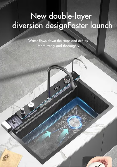 Chiuveta multifunctionala din otel inoxidabil cu accesorii incluse, baterie cu afisaj digital, dimensiune 750x450mm, AquaSpa [7]
