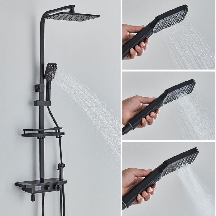 Coloana de dus cu termostat, neagra, reglabila pe inaltime, cu display digital si functie de bideu, AquaSpa [2]