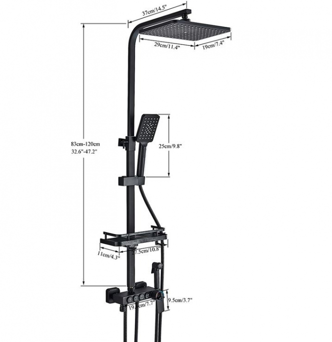 Coloana de dus cu termostat, negru, cu 4 functii, AquaSpa [3]