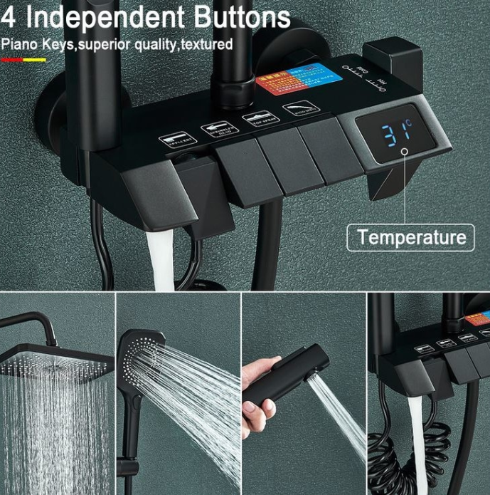 Coloana de dus neagra, reglabila pe inaltime, cu display Led si functie de bideu, Piano Style, AquaSpa [4]