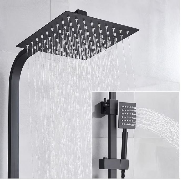 Coloana De dus, Negru, Baterie cu termostat, dus si palarie din otel inoxidabil, AquaSpa [5]