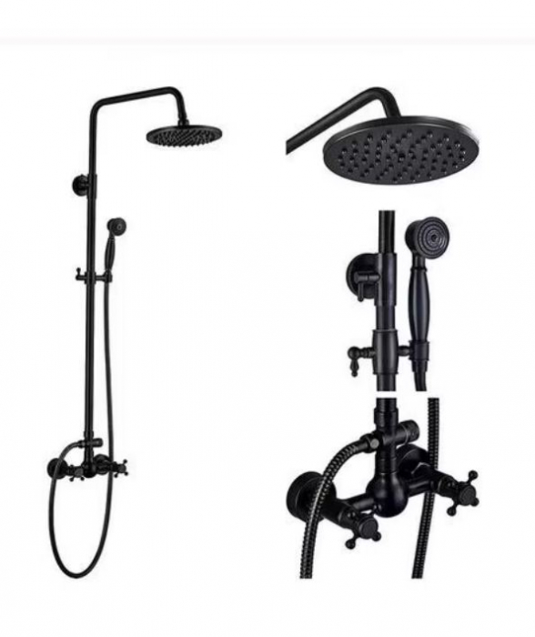 Coloana de dus Retro, cu baterie Fixa, Negru, 3 Functii, AquaSpa, Ajustabila pe Inaltime [5]