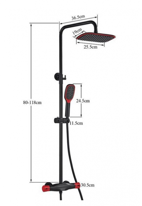Colona de dus reglabila cu termostat, 3 functii, negru-rosu, AquaSpa [2]