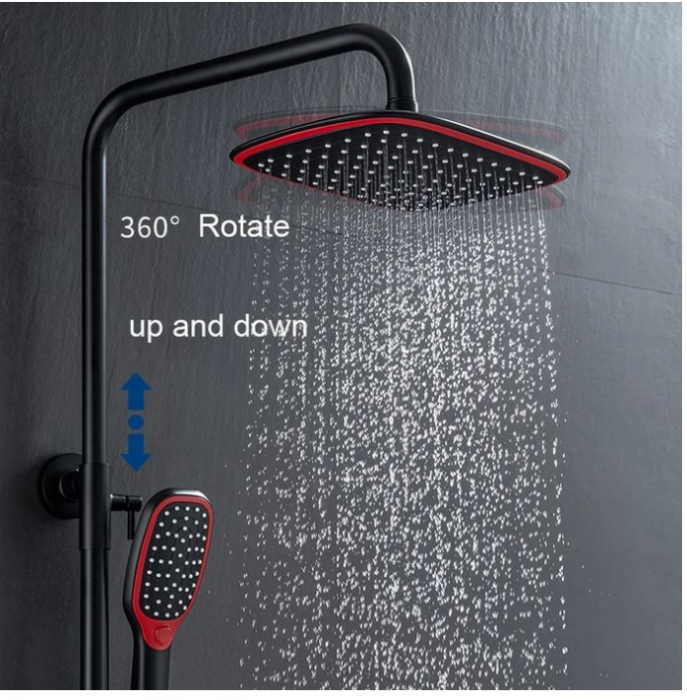 Colona de dus reglabila cu termostat, 3 functii, negru-rosu, AquaSpa [6]