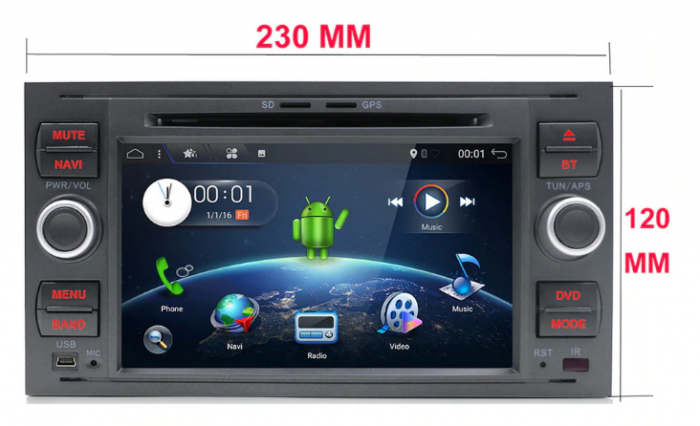 Navigatie Android 9.0, Quad-Core, 7 inch, 2G Ram+16 Gb ROM, Ford Mondeo,Focus,Transit,C-MAX,S-MAX,Fiesta,Kuga,Transit,Fusion [8]