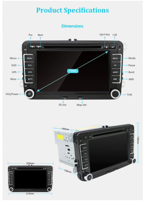 Navigatie DVD, CD Player, MKD, VW GOLF 5 6, Passat B6 B7 CC, Tiguan, Jetta, EOS, Polo Sharan, [6]
