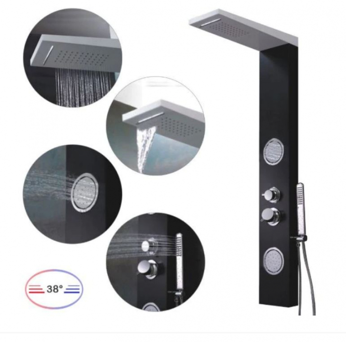 Panel de Dus, AquaSpa, din Aluminiu , masaj termostatic, cascada dus ploaie alb negru [2]