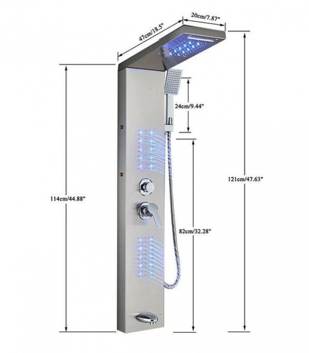 Panel de dus argintiu-nichelat, cu functie de cascada, lumini Led, AquaSpa [2]