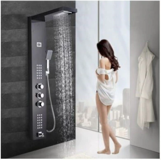 Panel de dus cu hidromasaj, AquaSpa, Negru, Inox mat, Display [2]