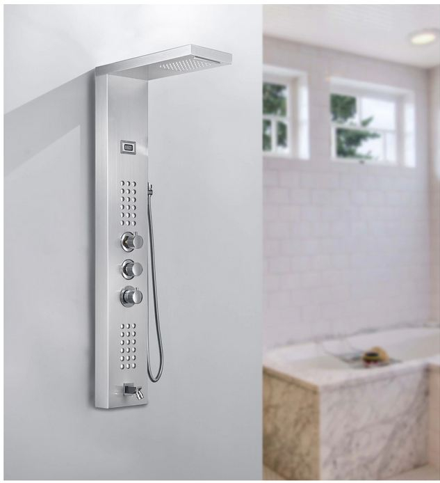 Panel de dus cu hidromasaj "Simple luxe ", Inox mat, Termumetru,Rotativ canal de scurgere de alama [3]
