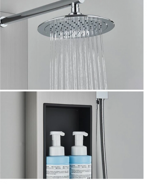 Panel de dus cu suport integrat, din otel inoxidabil, Argintiu-Nichelat, functie ploaie, cascada si hidromasaj, AquaSpa [4]