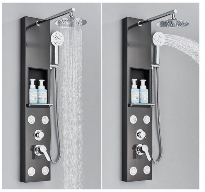Panel de dus cu suport integrat, din otel inoxidabil, Negru, functie ploaie, cascada si hidromasaj, AquaSpa [6]