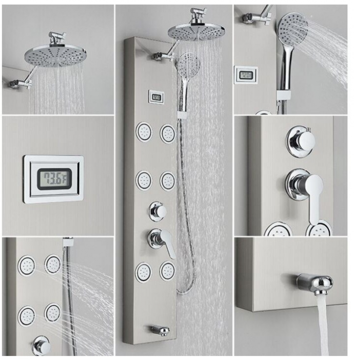 Panel de dus din otel inoxidabil, Argintiu-Nichelat, cu display al temperaturii, functie ploaie, cascada si hidromasaj, AquaSpa [3]