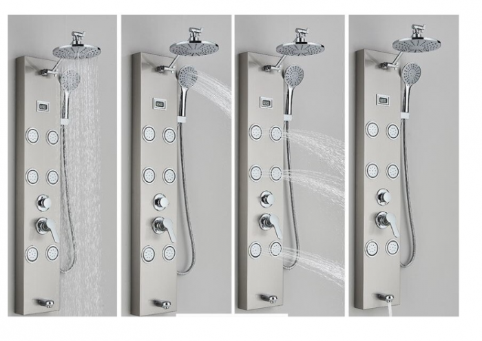 Panel de dus din otel inoxidabil, Argintiu-Nichelat, cu display al temperaturii, functie ploaie, cascada si hidromasaj, AquaSpa [2]