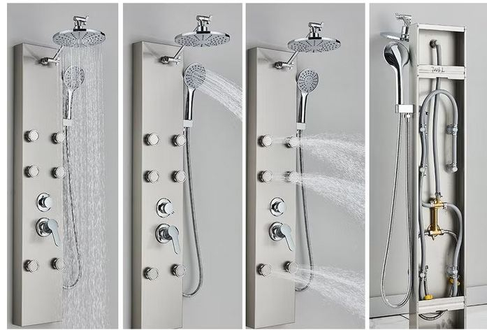 Panel de dus din otel inoxidabil, Argintiu-Nichelat, functie ploaie, cascada si hidromasaj, AquaSpa [2]