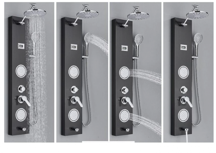 Panel de dus din otel inoxidabil, Negru, cu display al temperaturii, duze rotative, functie ploaie, cascada si hidromasaj, AquaSpa [2]