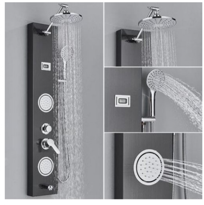 Panel de dus din otel inoxidabil, Negru, cu display al temperaturii, duze rotative, functie ploaie, cascada si hidromasaj, AquaSpa [3]