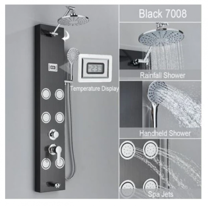 Panel de dus din otel inoxidabil, Negru, cu display al temperaturii, functie ploaie, cascada si hidromasaj, AquaSpa [3]