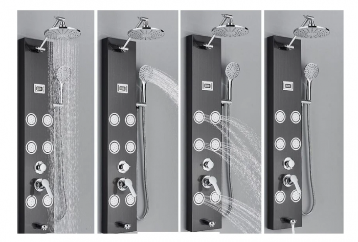 Panel de dus din otel inoxidabil, Negru, cu display al temperaturii, functie ploaie, cascada si hidromasaj, AquaSpa [2]