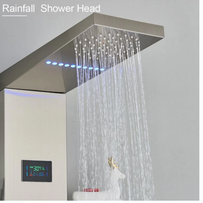 Panel de Dus Multifunctional cu LED, afisaj digital, Crom, jeturi SPA, baterie cu efect de ploaie, sistem de masaj, 5 functii de curgere a apei, AquaSpa [6]