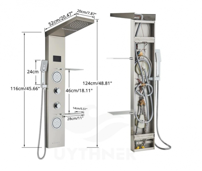 Panel de Dus Multifunctional cu LED, afisaj digital, Crom, jeturi SPA, baterie cu efect de ploaie, sistem de masaj, 5 functii de curgere a apei, AquaSpa [2]
