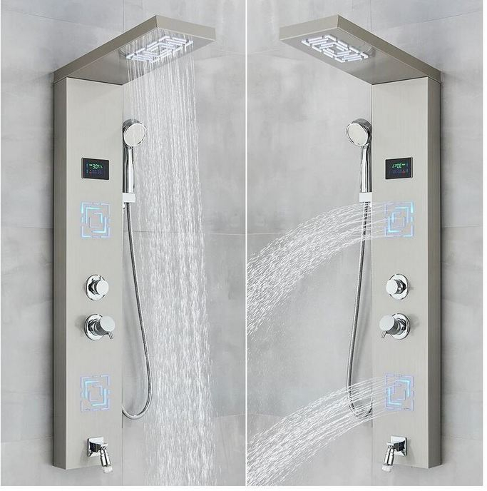 Panel de Dus Multifunctional cu LED, afisaj digital, Gri, jeturi SPA, baterie cu efect de ploaie, sistem de masaj, 5 functii de curgere a apei, AquaSpa [3]
