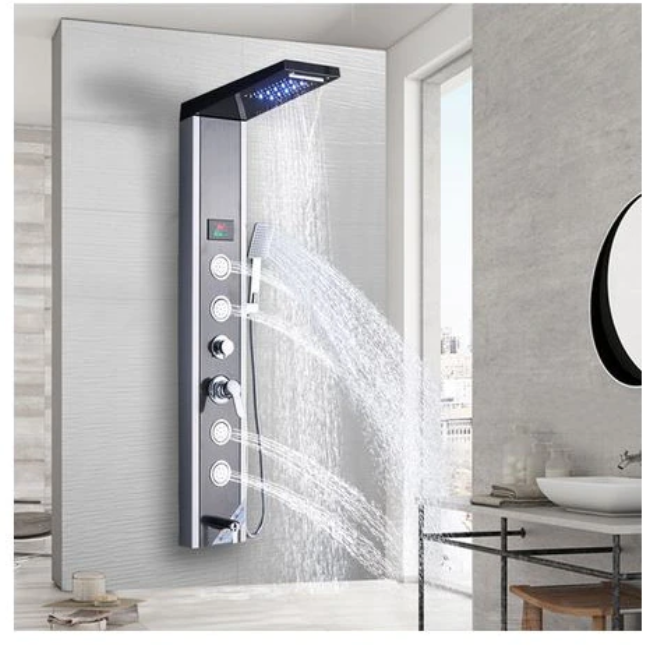 Panel de Dus Multifunctional cu LED,AquaSpa,Negru-Argintiu,efect de ploaie,sistem de masaj [3]