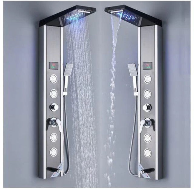Panel de Dus Multifunctional cu LED,AquaSpa,Negru-Argintiu,efect de ploaie,sistem de masaj [6]