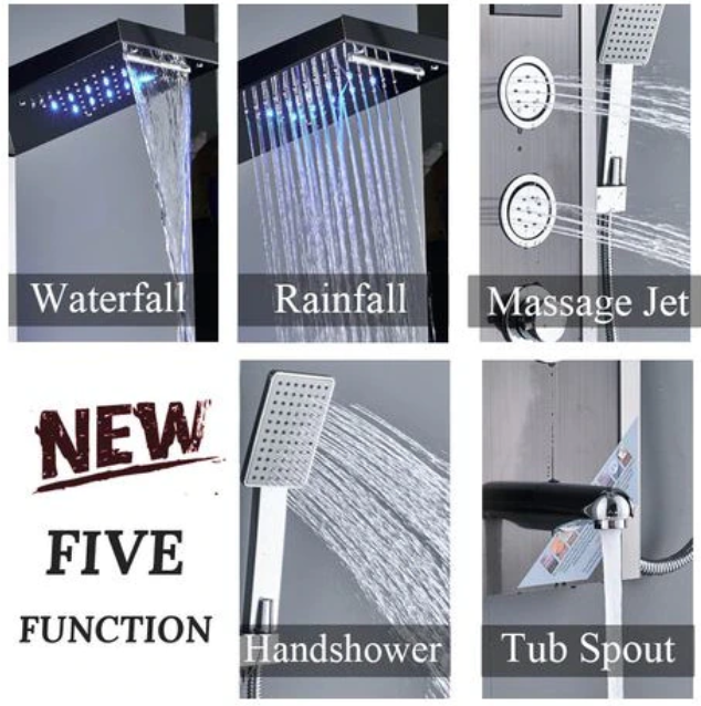 Panel de Dus Multifunctional cu LED,AquaSpa,Negru-Argintiu,efect de ploaie,sistem de masaj [2]