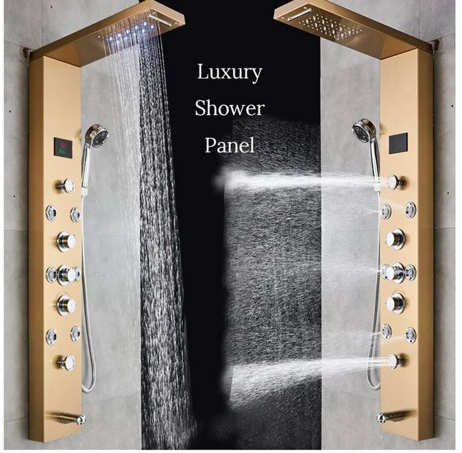 Panel de Dus Multifunctional cu LED,GOLD,ecran de temperatura,efect de ploaie,sistem de masaj,jeturi SPA [5]