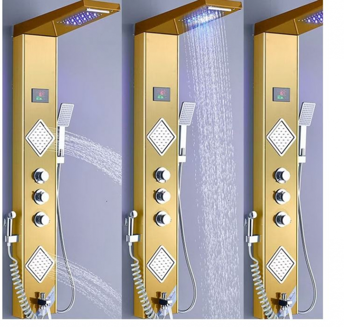 Panel de Dus Multifunctional cu LED,GOLD(ecran de temperatura),efect de ploaie,sistem de masaj,jeturi SPA [5]