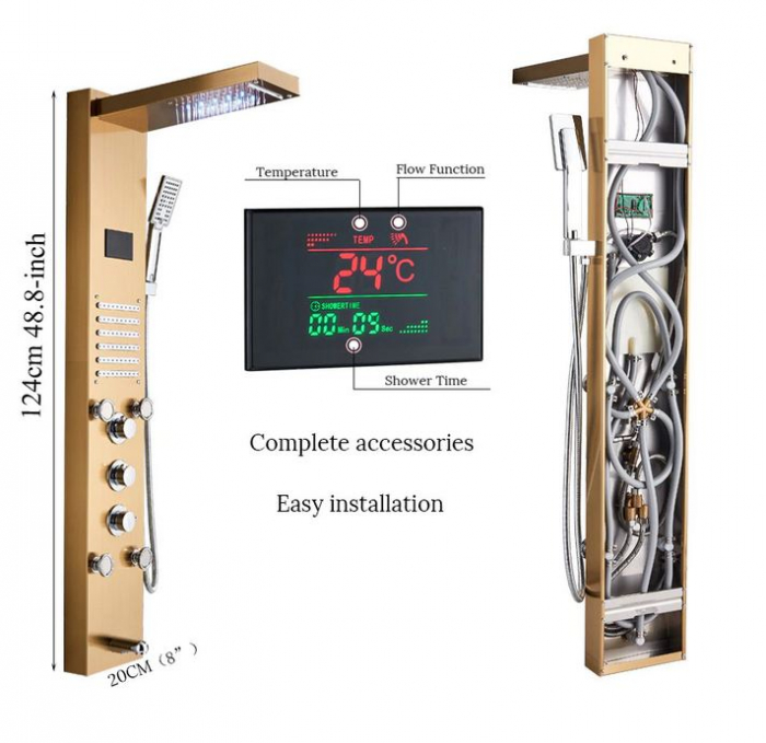 Panel de Dus Multifunctional cu LED,GOLD(ecran de temperatura),efect de ploaie,sistem de masaj,jeturi SPA, AquaSpa [5]